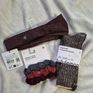 Lululemon Ragg Socks Uplifting Scrunchies Metal Vent Tech Headband Bundle NWT